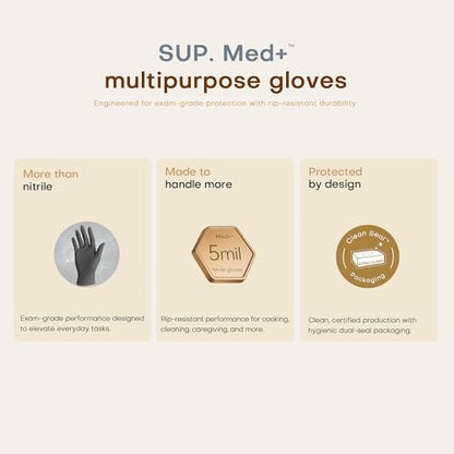 SUP MED+ Black Nitrile Exam Gloves, 5 Mil Disposable Gloves Latex & Powder-Free Medical Food Safe Cooking Glove, 75 or 750 Ct - color: Small (Black 1000)
