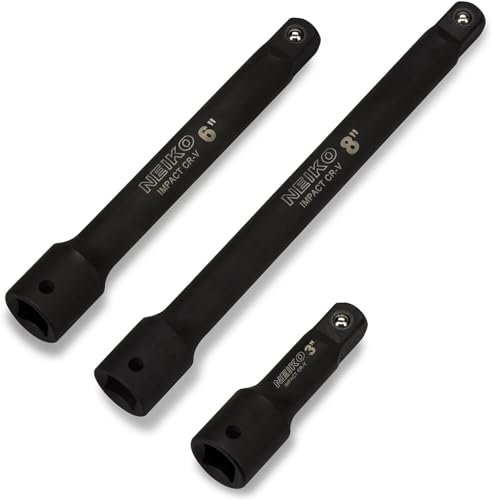 NEIKO 00237A 1/2-Inch-Drive Impact Extension-Bar Set, Made with CrV Steel, 3-Inch, 6-Inch, and 8-Inch Sizes, 3-Piece Set - size: 3 Piece, (3", 6", 8"), style: Impact Extension