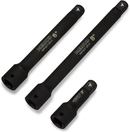 NEIKO 00237A 1/2-Inch-Drive Impact Extension-Bar Set, Made with CrV Steel, 3-Inch, 6-Inch, and 8-Inch Sizes, 3-Piece Set - size: 3 Piece, (3", 6", 8"), style: Impact Extension