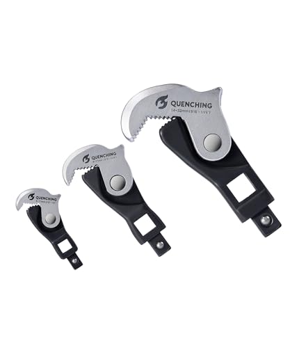 QUENCHING Crowfoot Wrench Set, Self-Adjusting 3-Piece Kit for Automotive Repair, Fits 1/4", 3/8", 1/2" Drives, 5–32mm Range, Spring-Loaded Grip for Tight Access Bolts, Fuel Lines & Brake Line Work - size: 3-Piece Set