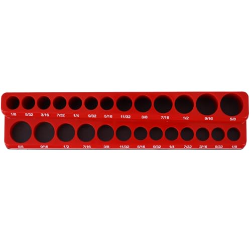 Magnetic Socket Organizer Set, 6-Piece Socket Holder Set Includes 1/4", 3/8", 1/2" Drive Metric SAE Socket Trays, Holds 141 Pieces Standard Size and Deep Size Sockets(Socket not Included),red and blue
