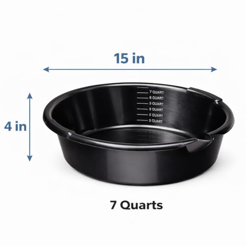 7-Quart Automotive Oil Drain Pan with Built-In Scale and Pour Spout, Low Profile Oil Catch Pan for Cars, Trucks, and SUVs, Black