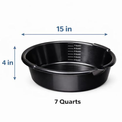 7-Quart Automotive Oil Drain Pan with Built-In Scale and Pour Spout, Low Profile Oil Catch Pan for Cars, Trucks, and SUVs, Black