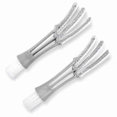2 Pack Air Vent Cleaner Brush Tool, Multi-Function Keyboard Cleaning Brush with Microfiber Dust Cleaner, Car AC Vent Duster for Blinds, Fan, Shutter, Dashboard & Hard-to-Reach Spaces