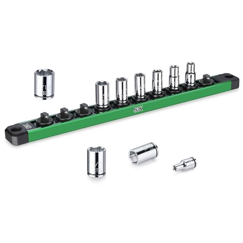 SK 1/4" Drive Socket Set, SAE Sockets, 10-Piece 3/16" to 9/16" | SuperKrome Finish, Premium CR-V Steel, with Aluminum Socket Organizer - size: 0.19 - 0.56 inch, style: Shallow