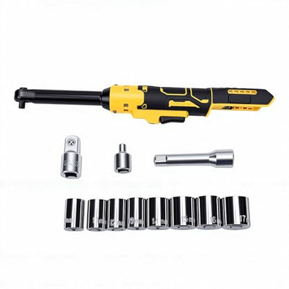 GOTOTOP 3 8 Inch Cordless Ratchet Wrench Electric Ratchet Tool ABS Carbon Steel with Reinforced 6.3 Inch Head 1 2 and 1 4 Adapters for Tight Spaces Automotive Repair Mechanics