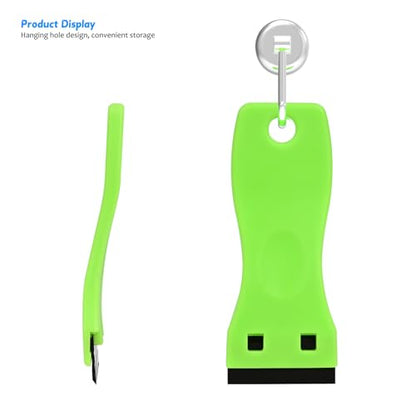 EHDIS 1.5" Plastic Razor Scraper with 10pcs Double Edged Plastic Blades for Removing Labels Stickers Decals on Glass Windows - color: Noen Green