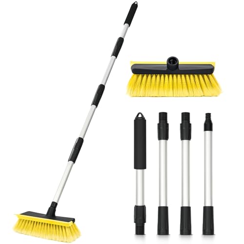 Ordenado 56" Car Wash Brush with Long Handle - Car Cleaning Brush with Soft Bristle & Squeegee, Scratch-Free Car Cleaning Mop Kit for Washing Exterior & Snow, Universal for RV Boat Truck SUV Yellow - color: Yellow