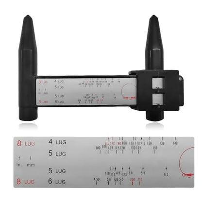 KVAEY Wheel PCD Gauge, Wheel Rim Bolt Pattern Measuring Tool, Automotive Wheel Stud Measuring PCD Ruler for Quick Measurement, Lug Bolt Pattern Gauge for 4 5 6 8 Holes Sliding Caliper