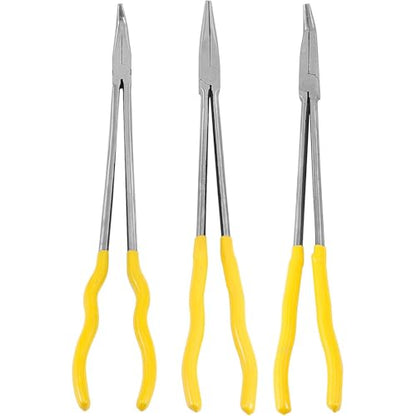 HOIGON 3 Pieces 16 Inch Long Needle Nose Plier Set, 90-Degree 45-Degree Straight Extra Long Reach Pliers Set with Comfortable Handle for Tight Space