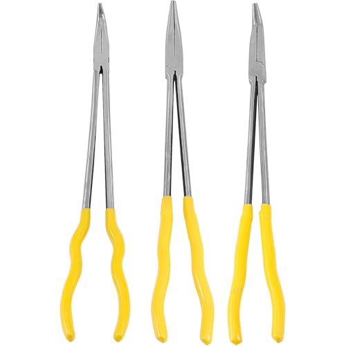 HOIGON 3 Pieces 16 Inch Long Needle Nose Plier Set, 90-Degree 45-Degree Straight Extra Long Reach Pliers Set with Comfortable Handle for Tight Space