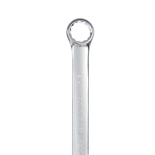 BLACK CANYON Metric 15mm Combination Wrench, 12-Point Box End & Hex Opening Design, Polished Steel - size: 15 mm