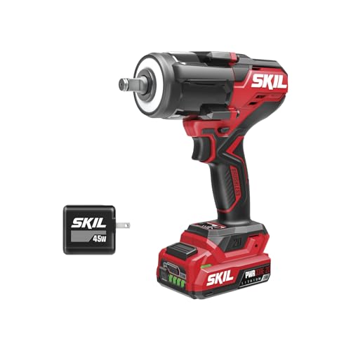 SKIL PWR CORE 20 Brushless 20V 1/2-Inch Mid-Torque Impact Wrench with Three Speed Selection, Includes 2.0Ah USB-C Battery and 45W USB-C Charger - IW5761B-1C - style: Impact Wrench Kit_Mid-Torque(USB-C)