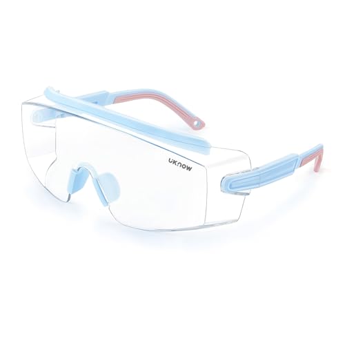 UKNOW Safety Goggles Over Glasses, Anti Fog Safety Glasses with Clear Wraparound Lens, ANSI Z87.1 Protective Eyewear - color: Sky Blush