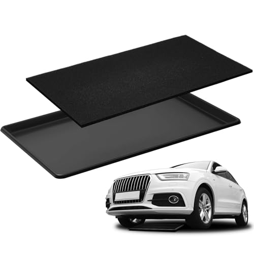 Uiifan 1 Set Oil Catch Pan with Anti-Splash Pad, 35 x 24 x 1.4 Inch Large Heavy Duty Oil Drain Pan for Under Car, Chemical & Heat Resistant Drip Tray for SUV Truck Garage Protection