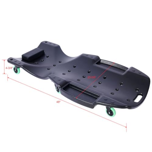 48 Inches Mechanic Creeper, Blow Molded Ergonomic HDPE Body with Padded Headrest, 6 Swivel Casters and Dual Tool Trays, 440 lb Capacity, Low Profile Automotive Car Creeper for Repair & Maintena - color: Black