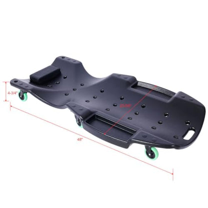 48 Inches Mechanic Creeper, Blow Molded Ergonomic HDPE Body with Padded Headrest, 6 Swivel Casters and Dual Tool Trays, 440 lb Capacity, Low Profile Automotive Car Creeper for Repair & Maintena - color: Black