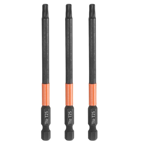 HARFINGTON 3pcs T25 Torx Head Screwdriver Bit 4" (100mm) Long 1/4" Hex Shank Magnetic No Hole Tamper Proof 6 Point Star Screw Driver Drill Bits Phosphate S2 Steel Industrial Power Tools - size: T25 x 100mm