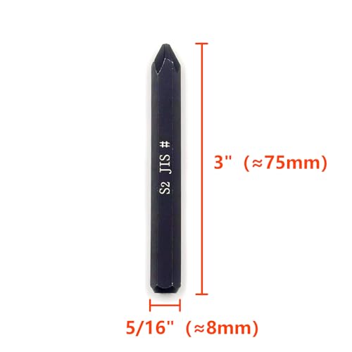 JIS B4633 Impact Screwdriver Bits For Impact Driver, 5/16" Hex Shank, S2 Alloy Steel,75mm Long- Ideal for Japanese Automotive & Motorcycle Repairs (JIS #2x3+SL8) - size: JIS #2x3+SL8