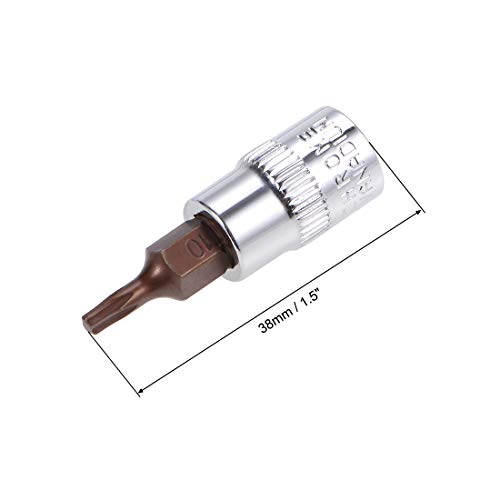 uxcell 3pcs 1/4" Drive x T10 Torx Bit Socket, S2 Steel Bits CR-V Sockets 38mm Length Use with Ratchet Wrench, Slide Bar, Extension Rod - size: T10