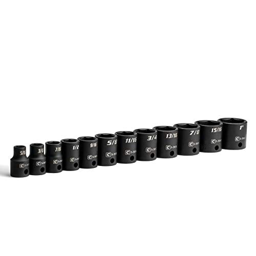 Capri Tools 3/8-Inch Drive Shallow Impact Socket Set, SAE, 5/16 to 1 in., Premium Chrome Molybdenum Steel, 12-Piece - size: Shallow Set / 5/16-1 in.