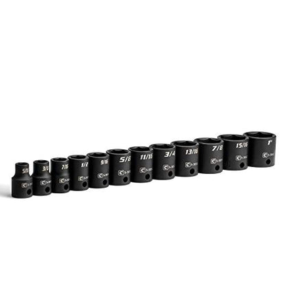 Capri Tools 3/8-Inch Drive Shallow Impact Socket Set, SAE, 5/16 to 1 in., Premium Chrome Molybdenum Steel, 12-Piece - size: Shallow Set / 5/16-1 in.