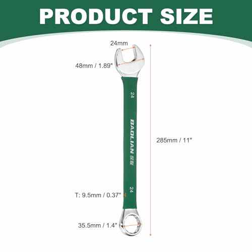 HARFINGTON 24mm Metric Combination Wrench 10 Degree Offset 12 Point Cr-V Steel Single Open End Spanner Wrenches for Automotive Repair Furniture Assembly - size: 24mm