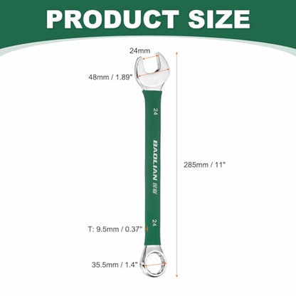 HARFINGTON 24mm Metric Combination Wrench 10 Degree Offset 12 Point Cr-V Steel Single Open End Spanner Wrenches for Automotive Repair Furniture Assembly - size: 24mm