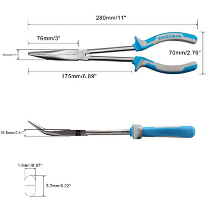 SPEEDWOX Long Reach Bent Nose Pliers 11 Inches 30 Degree Precision Fine Pliers for Mechanics Technicians Contractors High Leverage Professional Tool Non-slip TPR Handle Serrated Jaws - style: 30°Bent Nose Pliers