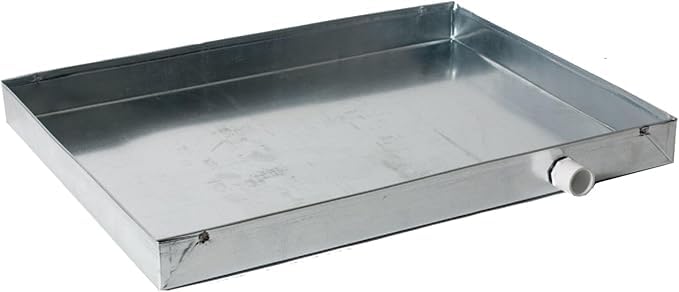 Heavy-Duty Galvanized Steel Drain Pan – Premium, Rust-Resistant HVAC Condensate Pan – Leak-Proof for Maximum Protection – With Hole Option (3/4)"PVC outlet drain. (26"x58"x2") - size: 26"x58"x2"