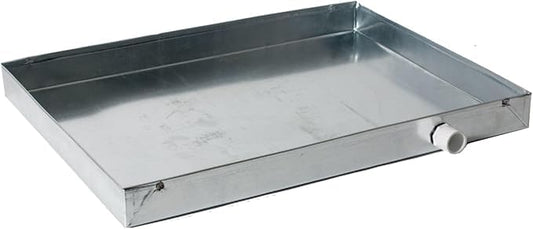 Heavy-Duty Galvanized Steel Drain Pan – Premium, Rust-Resistant HVAC Condensate Pan – Leak-Proof for Maximum Protection – With Hole Option (3/4)"PVC outlet drain. (26"x58"x2") - size: 26"x58"x2"