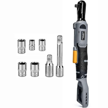 3/8" Cordless Ratchet Wrench Compatible With DEWALT 20V MAX Battery(Tool Only), 89Ft-Lbs(120N.m), Electric Ratchet Wrench Set with Variable Speed, LED Light, 5 Sockets, 3" Extension Bar, 1/2" Adapter