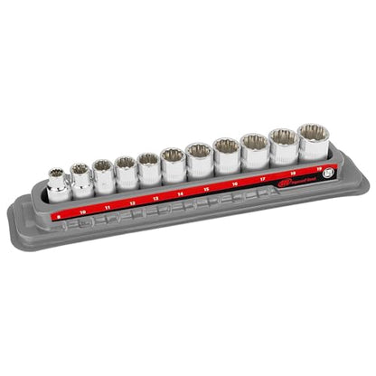Ingersoll Rand 11-Piece 3/8-Inch Drive Metric Shallow Socket Set, 12-Point (8–19mm), Chrome Vanadium Steel, Mirror-Polish Finish, with Thermoform Organizer Tray – 752047X - size: 3/8 in. Drive Shallow Socket Set, style: Metric