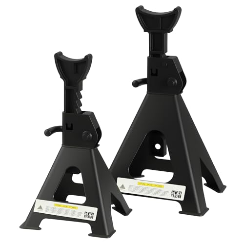 Heavy Duty Steel Jack Stand 3 Ton (6600 lb) with Double Locking and Large Foot Base, 11.44” to 16.75”Adjustable Height,Lifting for SUV, Truck,Black, 2 Pack (3 Ton) - size: 3 Ton