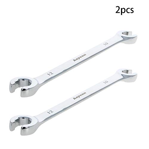 Auniwaig 2-Piece Flare Nut Wrench 10mm x 12mm, Metric, Polished Chrome Plated for Removing or Replacing Nuts on Fuel, Brake or Air Conditioning Lines - size: 10x12mm