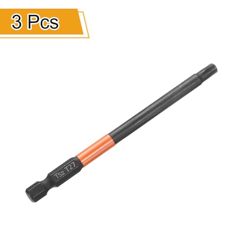 HARFINGTON 3pcs T27 Torx Head Screwdriver Bit 4" (100mm) Long 1/4" Hex Shank Magnetic No Hole Tamper Proof 6 Point Star Screw Driver Drill Bits Phosphate S2 Steel Industrial Power Tools - size: T27 x 100mm