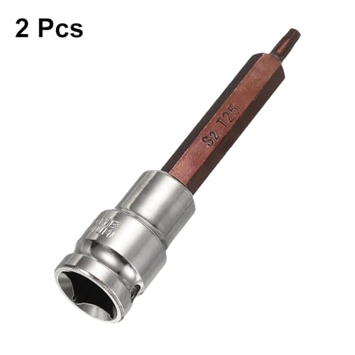 HARFINGTON 2Pcs Torx Bit Socket 1/2" Drive T25 S2 Steel 6 Point Head Long Screwdriver Drill Bits CR-V Steel Socket Adapter for Home Auto Axle Hex Nuts Bolts Repair - size: T25