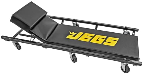 JEGS Creeper and Mechanic Seat Set | Memory Foam Padding | Black Logo | 350 LBS Capacity | 2" Caster Wheels
