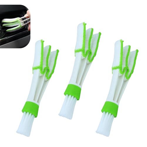 3 PCS Mini Car Air Vent Gap Duster Brush, Double Ended Soft Bristle Dashboard Window Blind Duster, Deep Cleaning Car Interior Dust Remover Tool for Most Cars SUVs Trucks (Green)