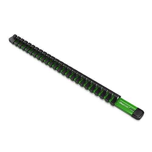Olsa Tools Socket Organizer - 1/4-Inch Drive Socket Holder Rail - Green Aluminum Track Stores 24 Chrome or Impact Sockets - Professional Grade Metric or SAE - Part: 1103 - color: Green, size: 1/4-Inch Drive