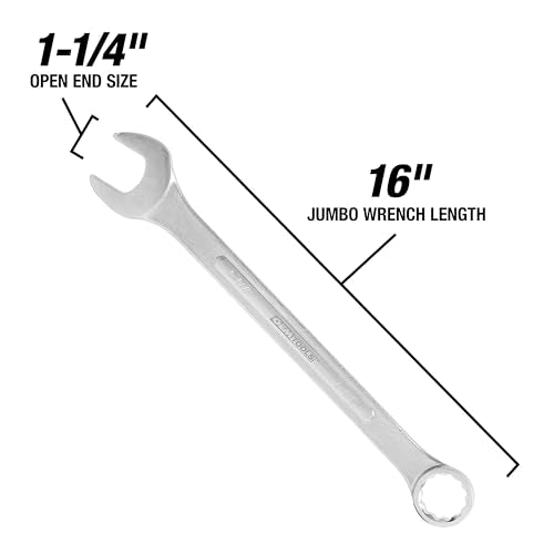 OEMTOOLS 22104 1-1/4" Jumbo Wrench, Open End & One Box Head, Long-Shaft Wrench for Extra Torque & Leverage, Smooth Open End Doesn’t Mark Fasteners - size: 1-1/4"