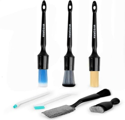 MVEQRRN 7PCS Car Detailing Brush Set,Boars Hair Detail Brush Kit(Black) | Ultra Soft No Scratch, Car Dust Brush,Car Detailing Brushes Kit, Detail Brushes Car Detailing for Interior Exterior - color: 7pcs detail brush set black