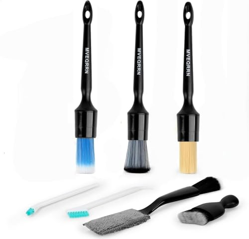 MVEQRRN 7PCS Car Detailing Brush Set,Boars Hair Detail Brush Kit(Black) | Ultra Soft No Scratch, Car Dust Brush,Car Detailing Brushes Kit, Detail Brushes Car Detailing for Interior Exterior - color: 7pcs detail brush set black
