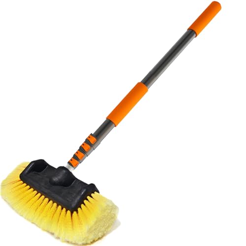 LAANPOLE 16FT Car Wash Brush with Long Handle, Car Cleaning Brush with 12 Inch Soft Bristle, Solar Panels Cleaner with Telescoping Pole for RV, Truck, Boat, House Siding - size: 16FT
