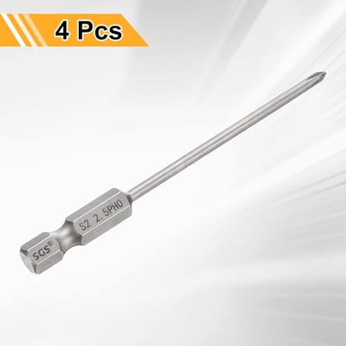 HARFINGTON 4pcs #0 Phillips Screwdriver Bit PH0 1/4" Hex Shank 3.15" (80mm) Long 0.1" Rod Magnetic Cross Head Drill Bits S2 Steel Industrial Screw Driver for Electric Power Tools, Gray - size: PH0 x 3.15" x 0.1"