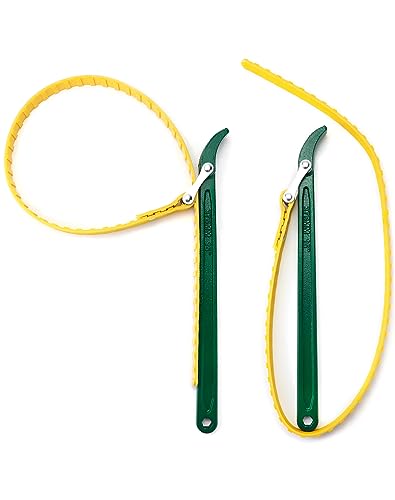 QWORK 15" Belt Strap Wrench, 2 Pack Multi-Purpose Adjustable Strap Oil Filter Strap Opener Wrench
