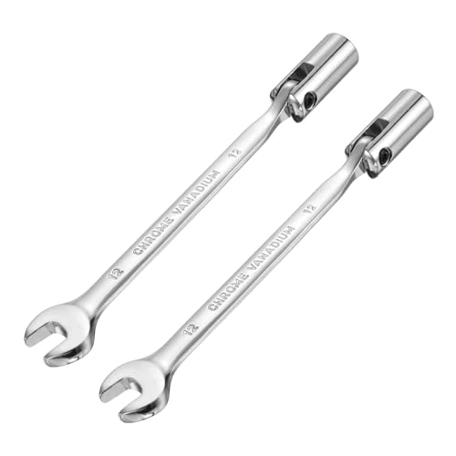 HARFINGTON 2 Pcs 12mm Swivel Head Socket Combination Spanner Wrench CR-V Steel Rotary Torx Socket Head Open End Wrenches Spanner Mirror Polishing for Auto Car Repairing - size: 12mm