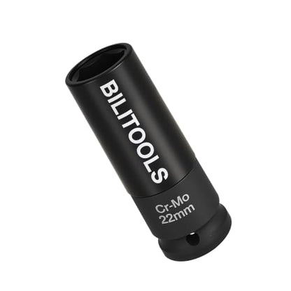 BILITOOLS 22mm Lug Nut Socket, 1/2" Drive Thin Wall Impact Socket | Non-Marring Sleeve, 6-Point Cr-Mo Wheel Socket for Tire Changes, Rims and Auto Repair - size: 22MM