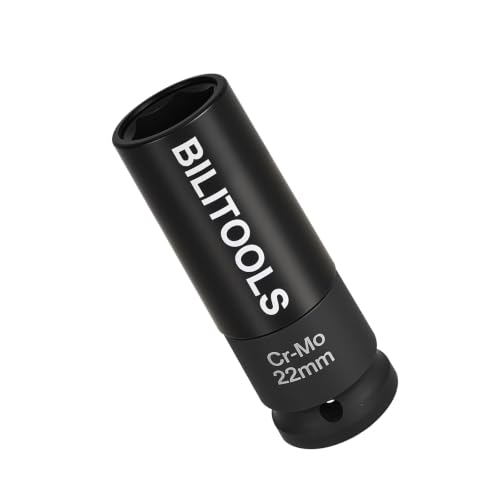 BILITOOLS 22mm Lug Nut Socket, 1/2" Drive Thin Wall Impact Socket | Non-Marring Sleeve, 6-Point Cr-Mo Wheel Socket for Tire Changes, Rims and Auto Repair - size: 22MM