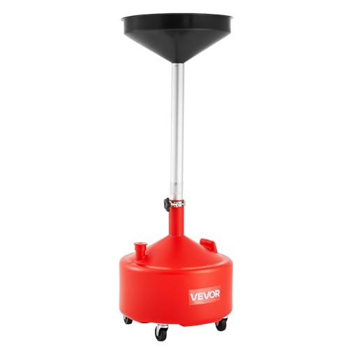VEVOR 8 Gallon Waste Oil Drain Tank, Industrial Fluid Drain Tank with Adjustable Funnel Height, Portable Oil Drainer with Wheels, Fluid Fuel Transfer Drainage for Auto Repair Shops, Garages, Red - size: 8 Gallon
